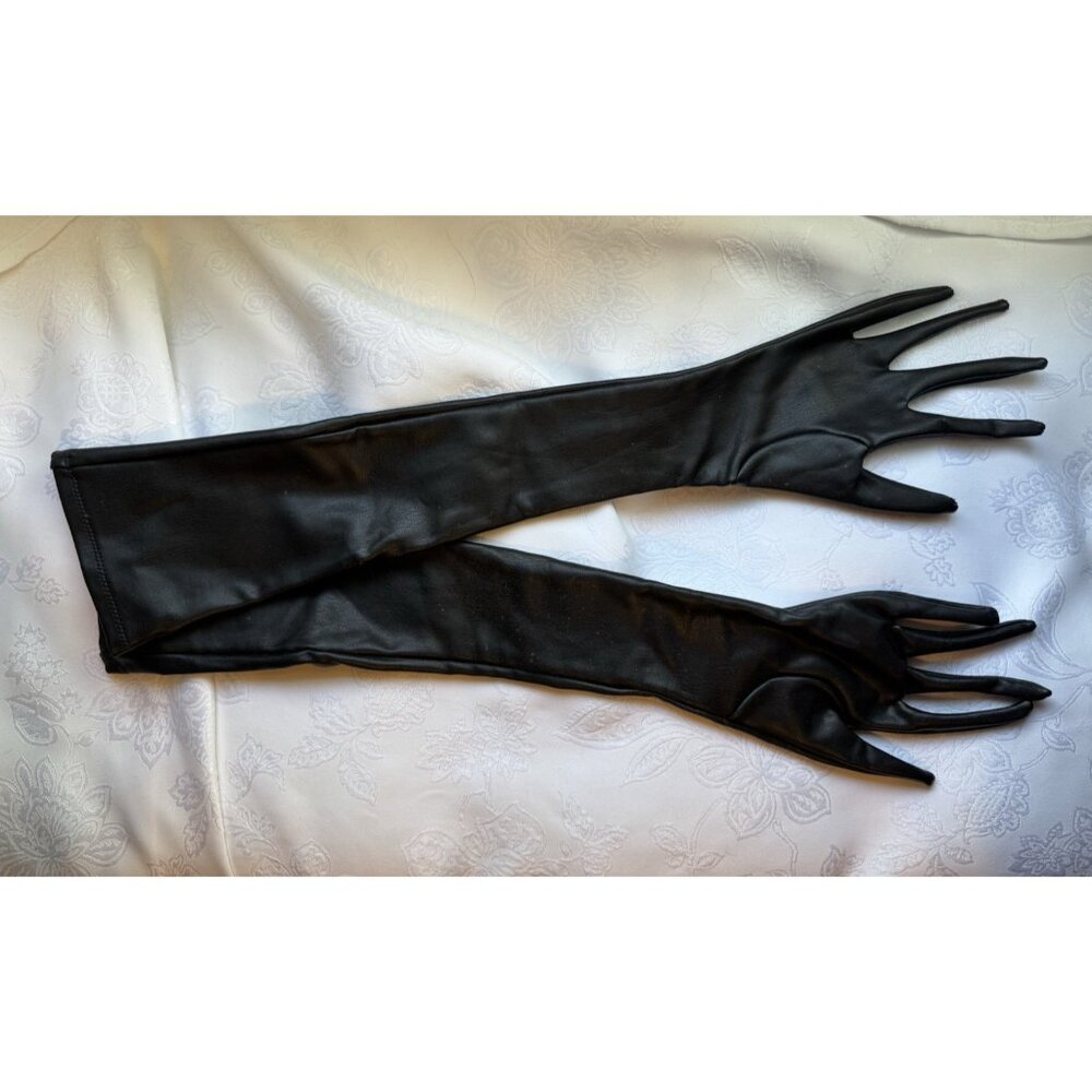 SKIMS Women S Faux Leather Formal Prom Length Long Gloves Onyx Black NEW No Tags - Picture 7 of 10